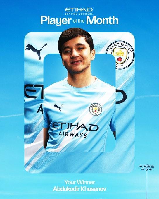 Kaiyun开云官方网站中国登录-官方：乌兹别克斯坦后卫胡桑诺夫当选曼城3月最佳球员